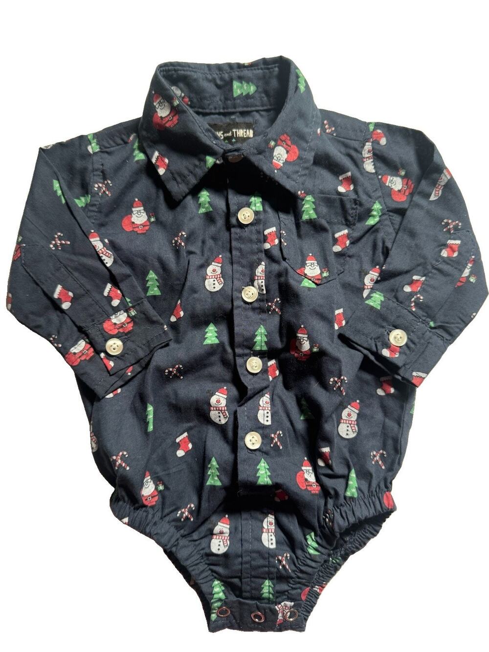 Buttons and Thread Baby Christmas Bodysuit 3-6M Santa Snowman Button Front